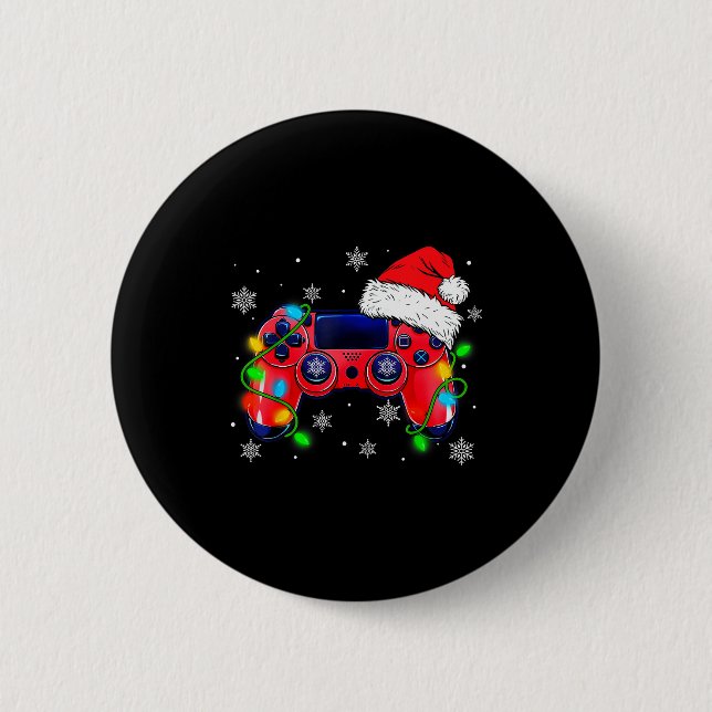 Video Game Controller Christmas Santa Hat Gamer Bo 6 Cm Round Badge (Front)