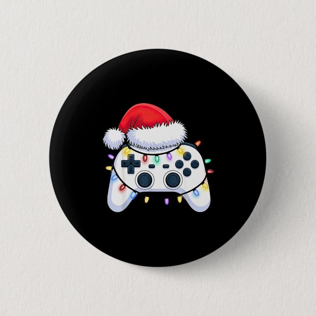 Video Game Controller Christmas Santa Hat Gamer Bo 6 Cm Round Badge (Front)