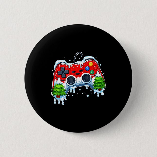 Video Game Controller Christmas Santa Hat Gamer Bo 6 Cm Round Badge (Front)