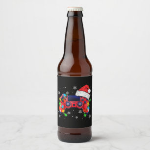 Video Game Controller Christmas Santa Hat Gamer Bo Beer Bottle Label