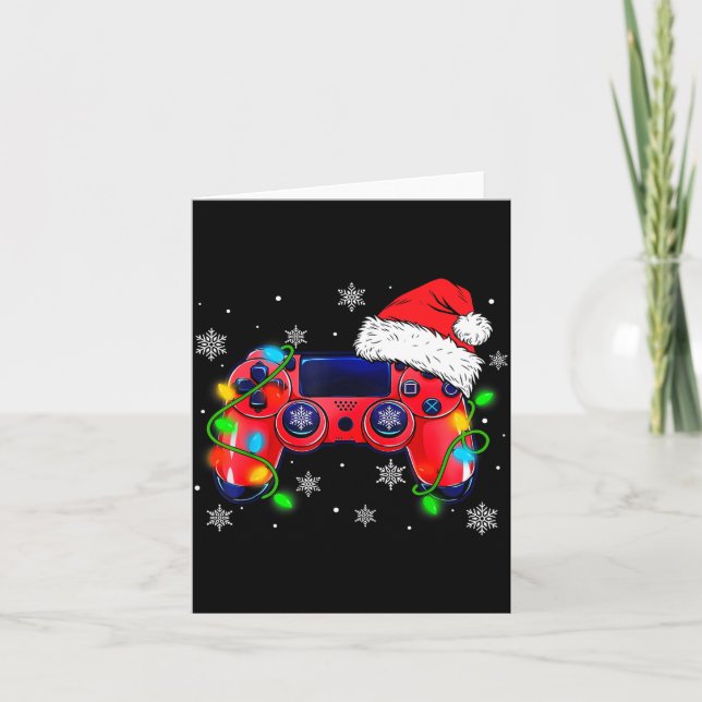 Video Game Controller Christmas Santa Hat Gamer Bo Card (Front)