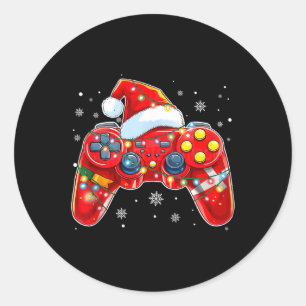 Video Game Controller Christmas Santa Hat Gamer Bo Classic Round Sticker