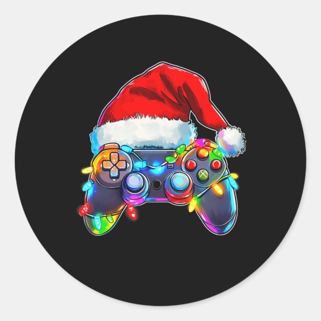 Video Game Controller Christmas Santa Hat Gamer Bo Classic Round Sticker (Front)