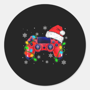 Video Game Controller Christmas Santa Hat Gamer Bo Classic Round Sticker