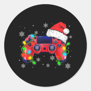 video game controller christmas santa hat gamer bo classic round sticker