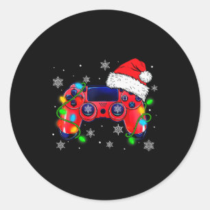 Video Game Controller Christmas Santa Hat Gamer Bo Classic Round Sticker