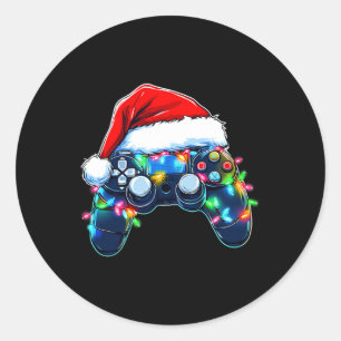 Video Game Controller Christmas Santa Hat Gamer Bo Classic Round Sticker