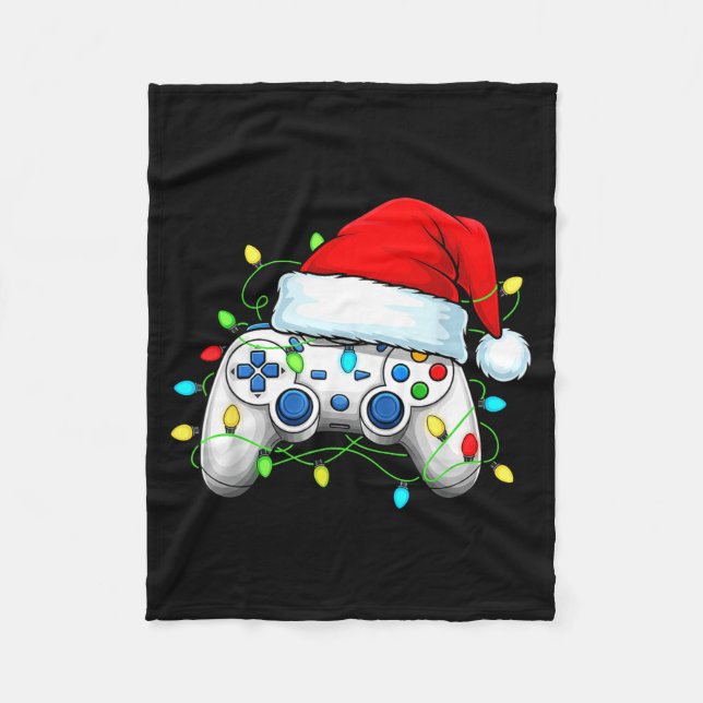 Video Game Controller Christmas Santa Hat Gamer Bo Fleece Blanket (Front)