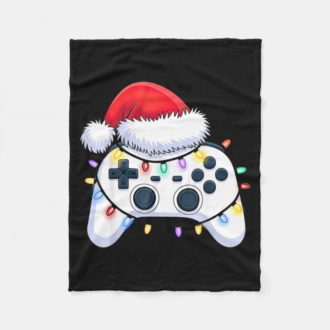 Video Game Controller Christmas Santa Hat Gamer Bo Fleece Blanket (Front)