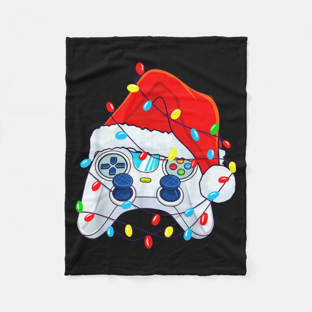 Video Game Controller Christmas Santa Hat Gamer Bo Fleece Blanket (Front)