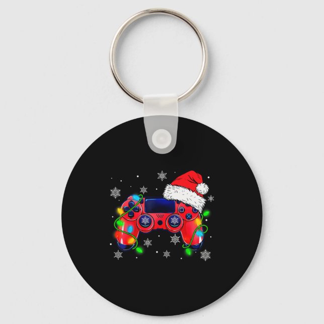 Video Game Controller Christmas Santa Hat Gamer Bo Key Ring (Front)