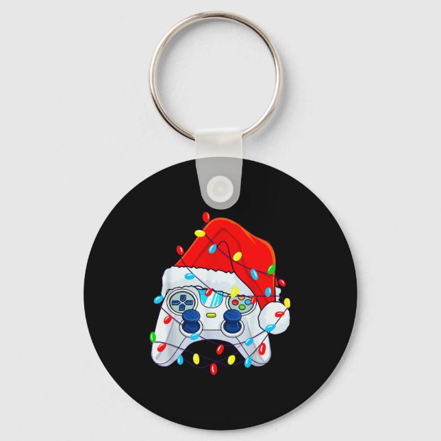 Video Game Controller Christmas Santa Hat Gamer Bo Key Ring (Front)
