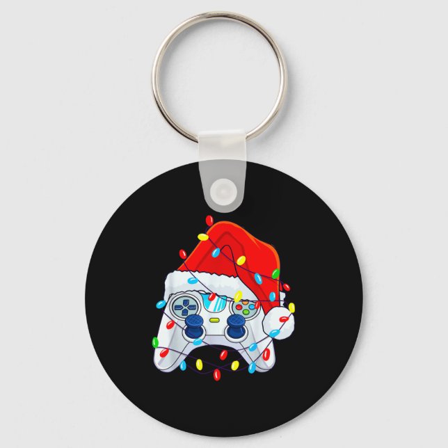Video Game Controller Christmas Santa Hat Gamer Bo Key Ring (Front)