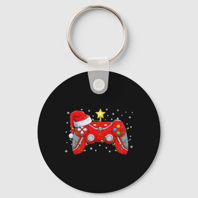 Video Game Controller Christmas Santa Hat Gamer Bo Key Ring (Front)
