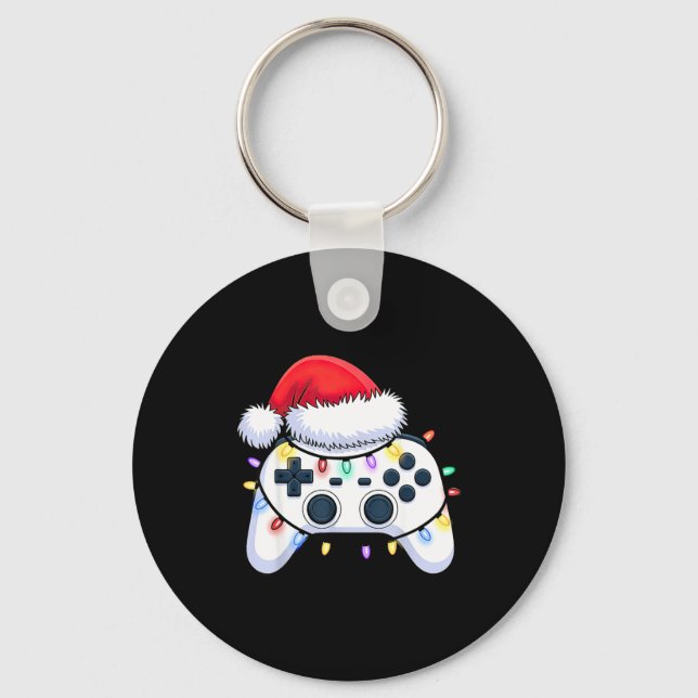 Video Game Controller Christmas Santa Hat Gamer Bo Key Ring (Front)