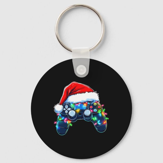 Video Game Controller Christmas Santa Hat Gamer Bo Key Ring (Front)