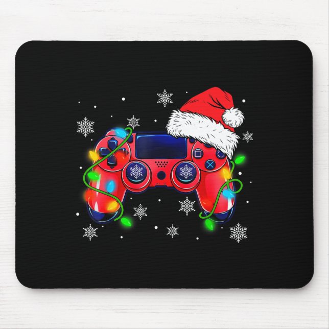 Video Game Controller Christmas Santa Hat Gamer Bo Mouse Mat (Front)