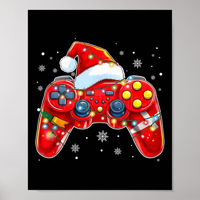Video Game Controller Christmas Santa Hat Gamer Bo Poster (Front)