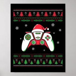 Video Game Controller Christmas Santa Hat Gamer Bo Poster