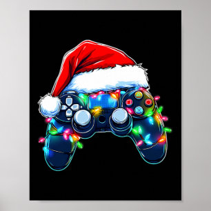 Video Game Controller Christmas Santa Hat Gamer Bo Poster