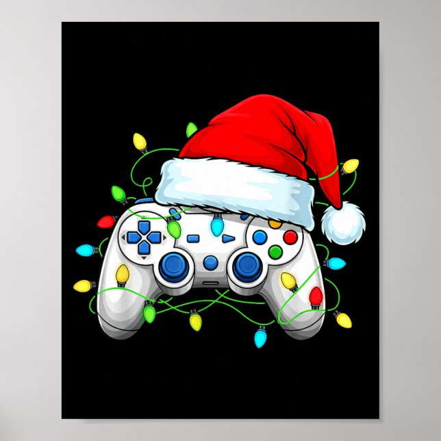 Video Game Controller Christmas Santa Hat Gamer Bo Poster (Front)