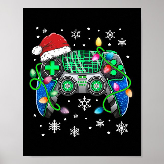 Video Game Controller Christmas Santa Hat Gamer Bo Poster (Front)