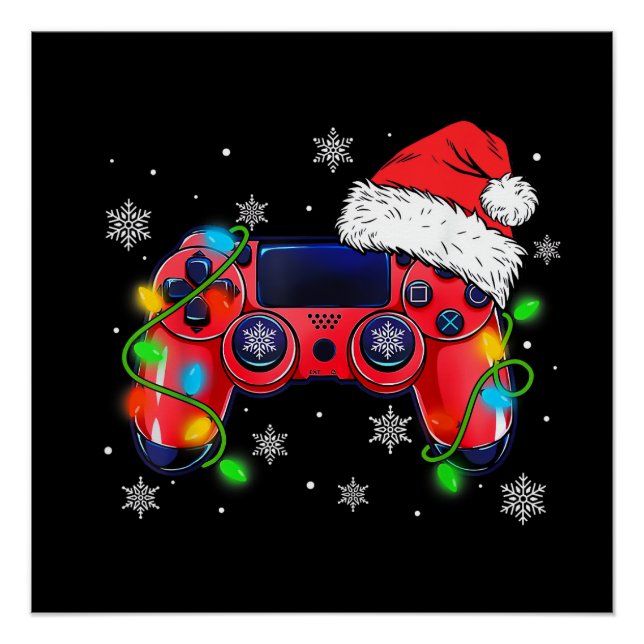 Video Game Controller Christmas Santa Hat Gamer Bo Poster (Front)