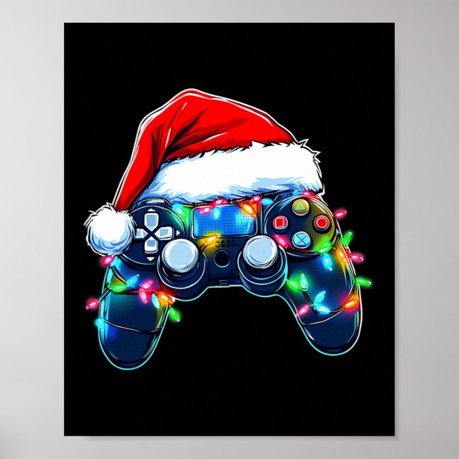 Video Game Controller Christmas Santa Hat Gamer Bo Poster (Front)