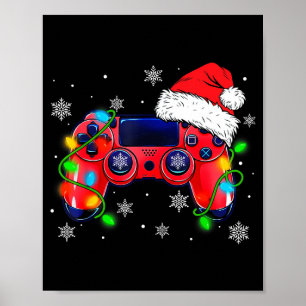 Video Game Controller Christmas Santa Hat Gamer Bo Poster
