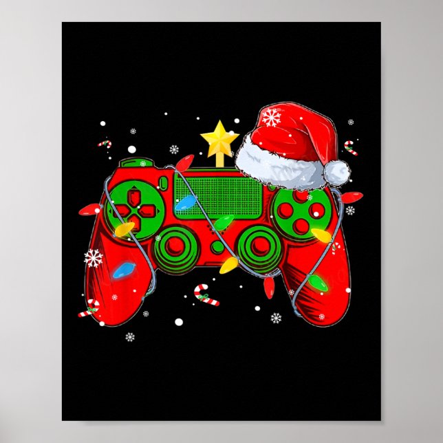 Video Game Controller Christmas Santa Hat Gamer Bo Poster (Front)