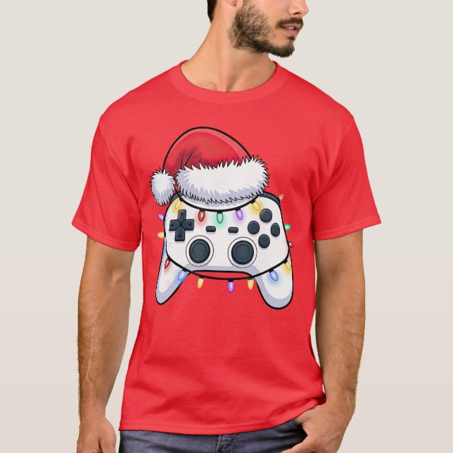 Video Game Controller Christmas Santa Hat Gamer Bo T-Shirt (Front)