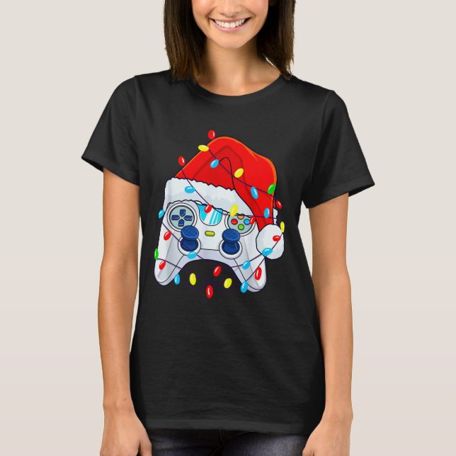 Video Game Controller Christmas Santa Hat Gamer Bo T-Shirt (Front)