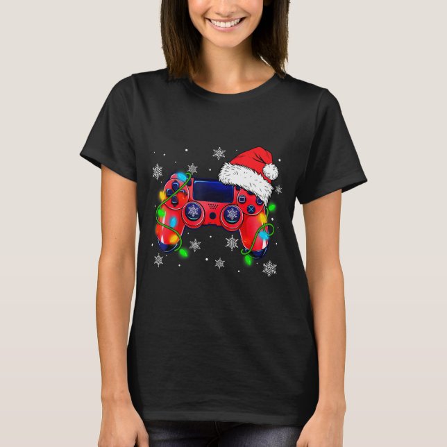Video Game Controller Christmas Santa Hat Gamer Bo T-Shirt (Front)