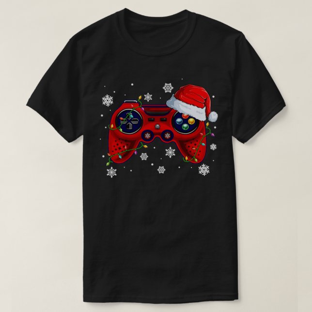 Video Game Controller Christmas Santa Hat Gamer Bo T-Shirt (Design Front)