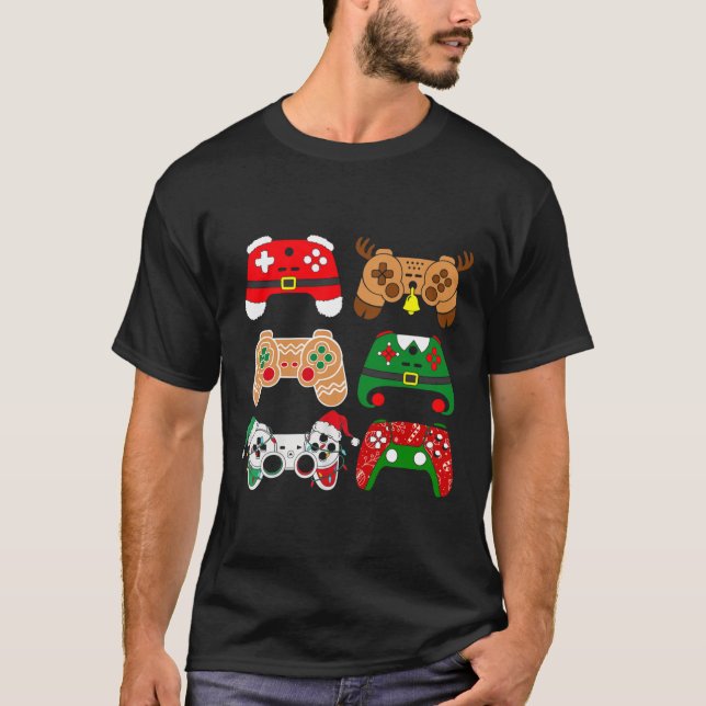 Video Game Controller Christmas Santa Hat Gamer Bo T-Shirt (Front)