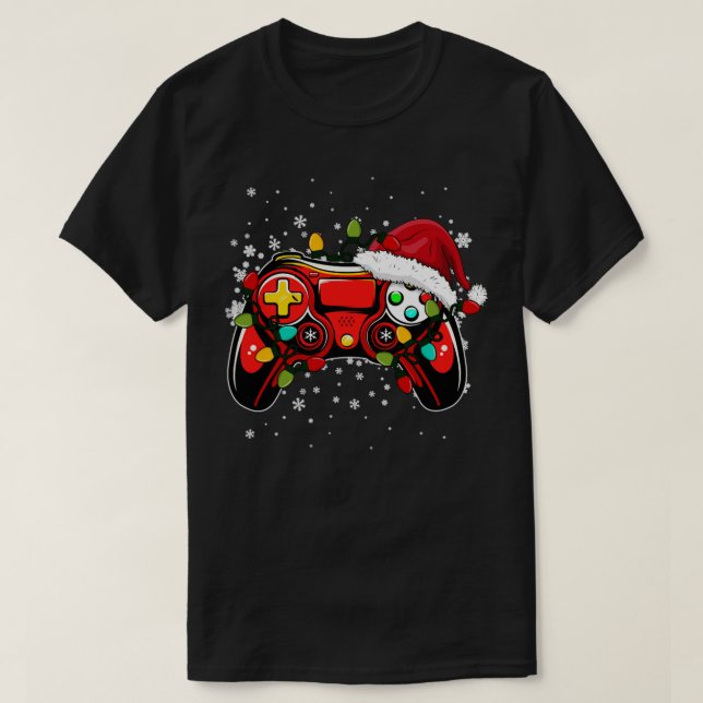 Video Game Controller Christmas Santa Hat Gamer Bo T-Shirt (Design Front)