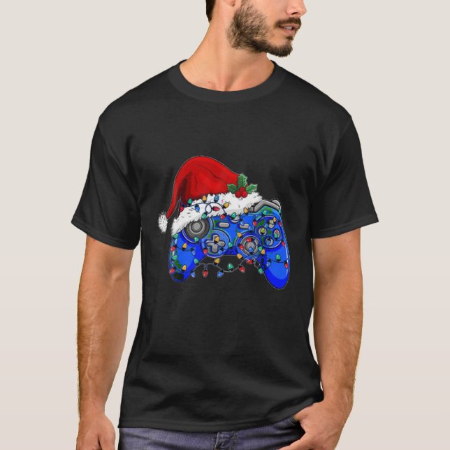 Video Game Controller Christmas Santa Hat Gamer Bo T-Shirt (Front)