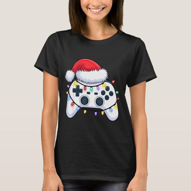 Video Game Controller Christmas Santa Hat Gamer Bo T-Shirt (Front)