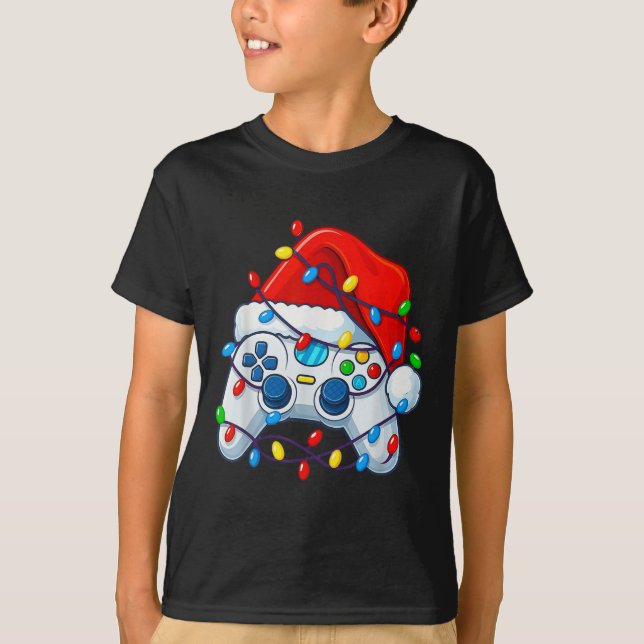 Video Game Controller Christmas Santa Hat Gamer Fu T-Shirt (Front)