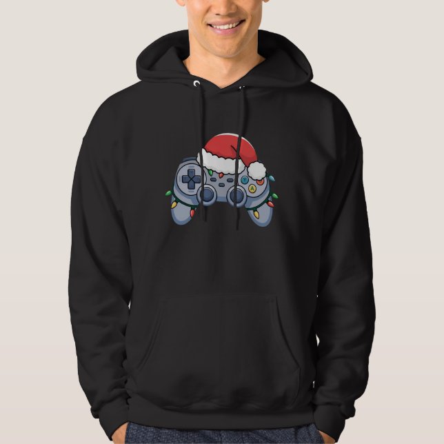 Video Game Controller Christmas Santa Hat Gamer Hoodie (Front)