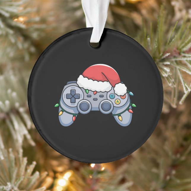 Video Game Controller Christmas Santa Hat Gamer Ornament (Tree)