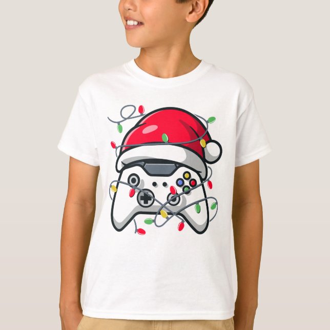 Video Game Controller Christmas Santa Hat Gamer  T-Shirt (Front)