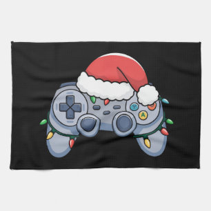 Video Game Controller Christmas Santa Hat Gamer Tea Towel