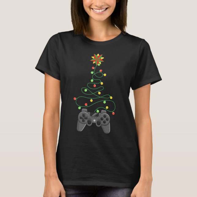 Video Game Controller Christmas Tree Lights Funny  T-Shirt (Front)