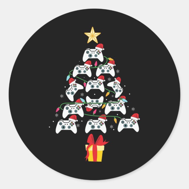 Video Game Controller Christmas Tree Xmas Boy Men  Classic Round Sticker (Front)