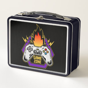 Video Game Controller Game Zone with Flames Metal Lunch Box