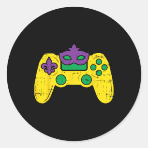 Video Game Controller Gamer E-sports Mardi Gras Bo Classic Round Sticker