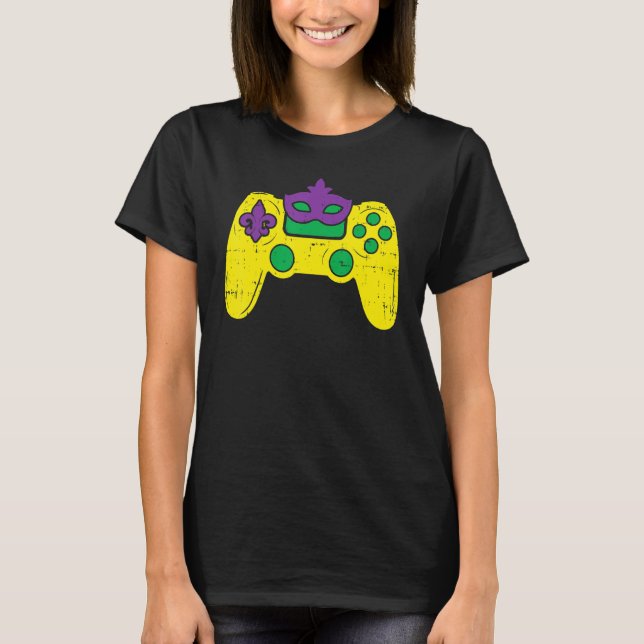 Video Game Controller Gamer E-Sports Mardi Gras Bo T-Shirt (Front)