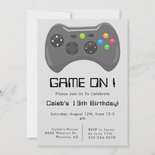 Video Game Controller Grey Boys Birthday Invitation