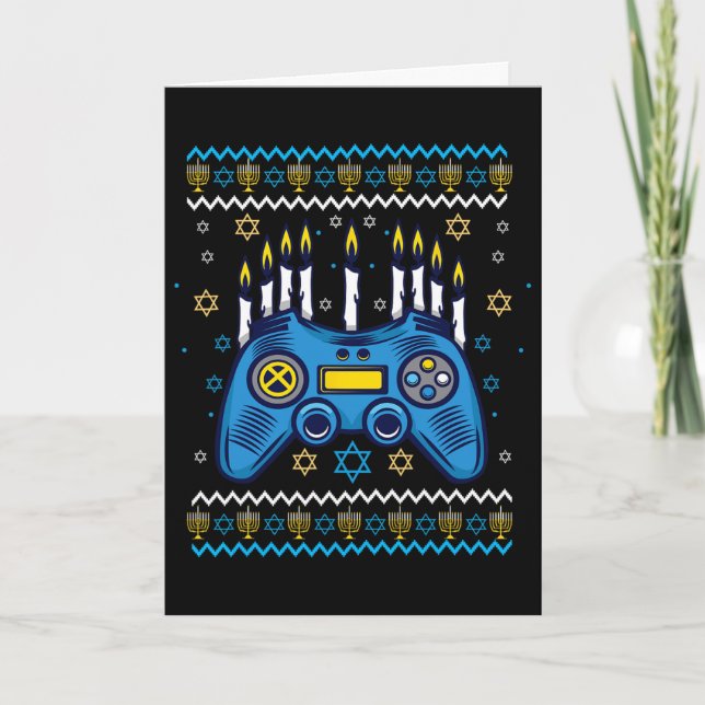 Video Game Controller Hanukkah Menorah Candles Jew Card (Front)